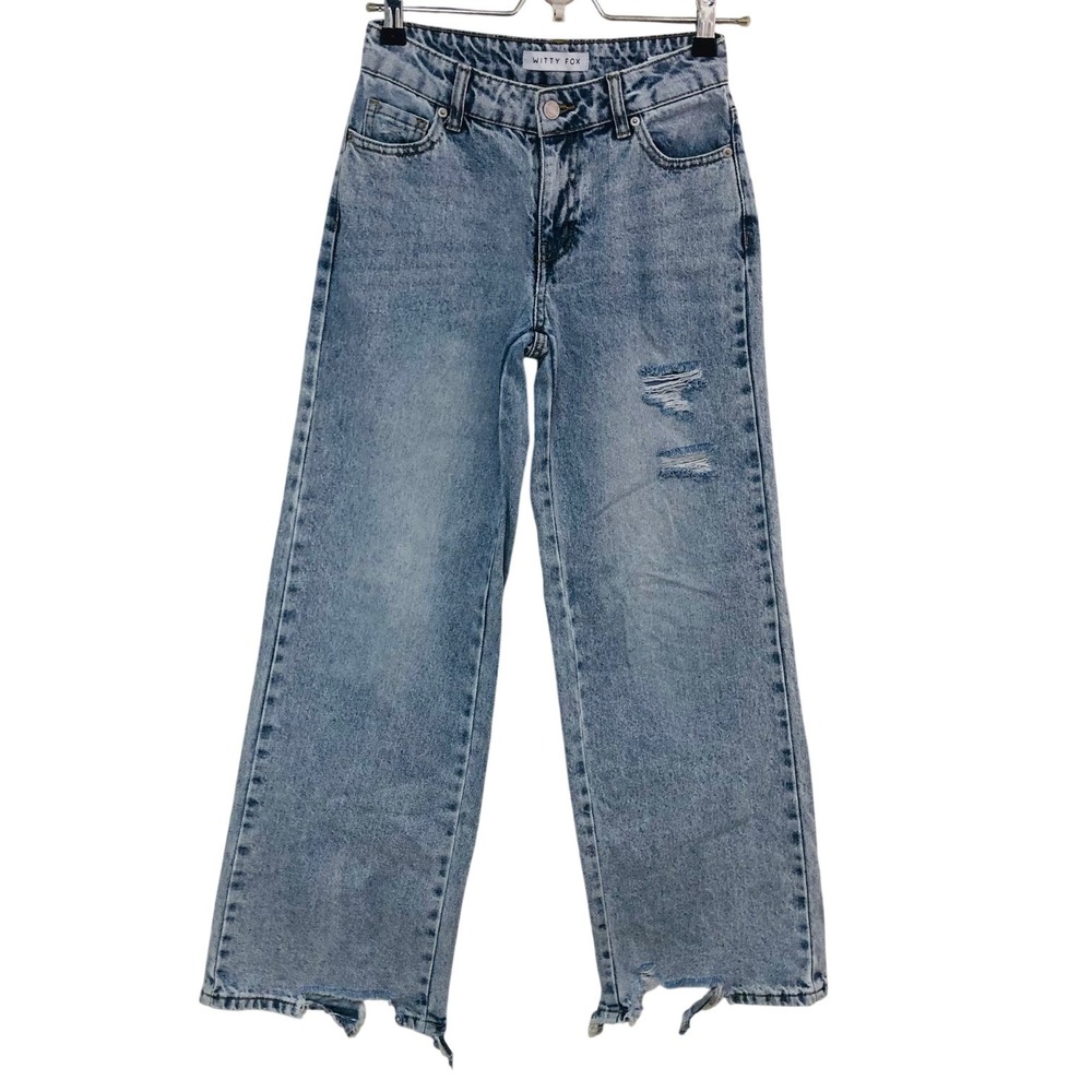 Witty Fox Jeans Distressed Frayed Wide Leg Street Grunge Y2K Edgy  Women 26x29.5